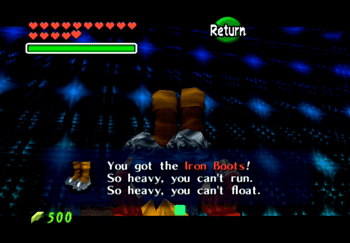 Obtaining the Iron Boots in the last room of the Ice Cavern