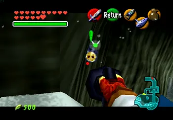 The Gold Skulltula hiding on the side wall of Zora’s Domain