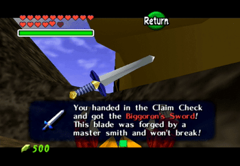 Link obtaining the Biggoron’s Sword from Biggoron