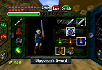 Equipping the Biggoron’s Sword in the Equipment Submenu