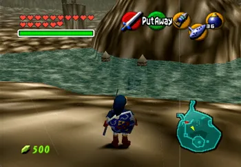 The bottom of Lake Hylia and the entrance to the Water Temple