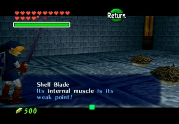 Link targeting a Shell Blade in the Water Temple