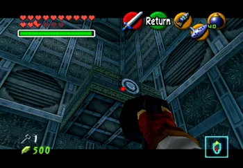Aiming the Hookshot inside the central pillar