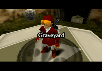 Link warping to the Kakariko Village Graveyard warp point, the entrance to the Shadow Temple