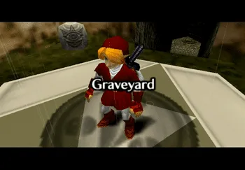 Link warping to the Kakariko Village Graveyard warp point, the entrance to the Shadow Temple