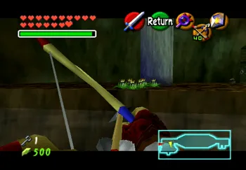 Aiming the Fairy Bow at the Bomb Flowers near the statue