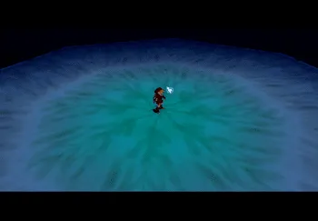 Link standing in the center of the boss battle area in the Shadow Temple