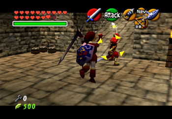 Link overhand attacking a Gerudo Thief