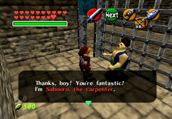 Freeing Sabooro the carpenter from the Gerudo Thieves cell