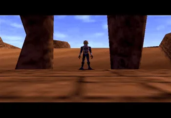 Sheik standing outside the Spirit Temple entrance