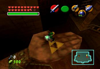 Using the Hover Boots to reach the Triforce on the statues hand