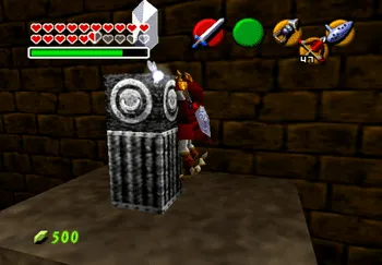 Climbing on top of the pillar to grab a Silver Rupee
