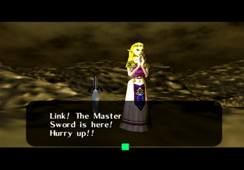 Zelda calling Link over to grab the Master Sword
