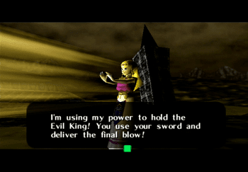 Zelda using her powers to hold Ganon