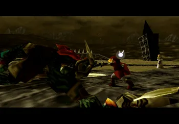 Link delivering the final blow to Ganon at the end of Ocarina of Time