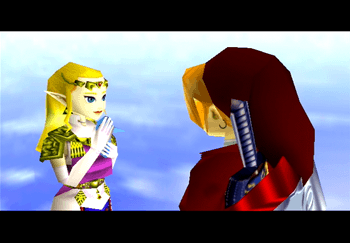 Link and Princess Zelda speaking at the end of the game