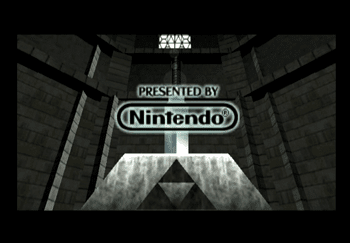 The Master Sword in the Pedestal of Time with the Presented by Nintendo Logo